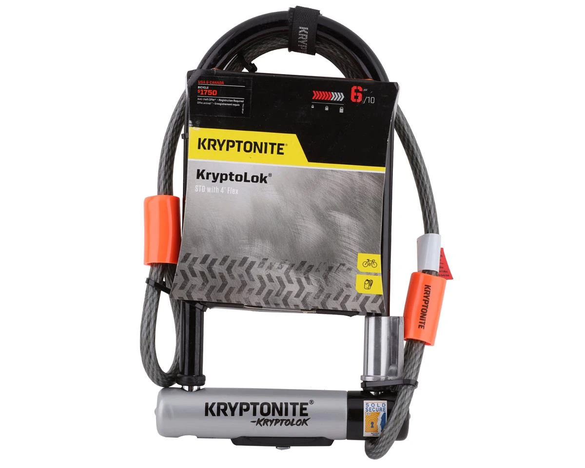 Kryptonite KryptoLok STD U-Lock With 4' Flex Cable And Bracket 1 Kryptonite KryptoLok STD U-Lock With 4' Flex Cable And Bracket